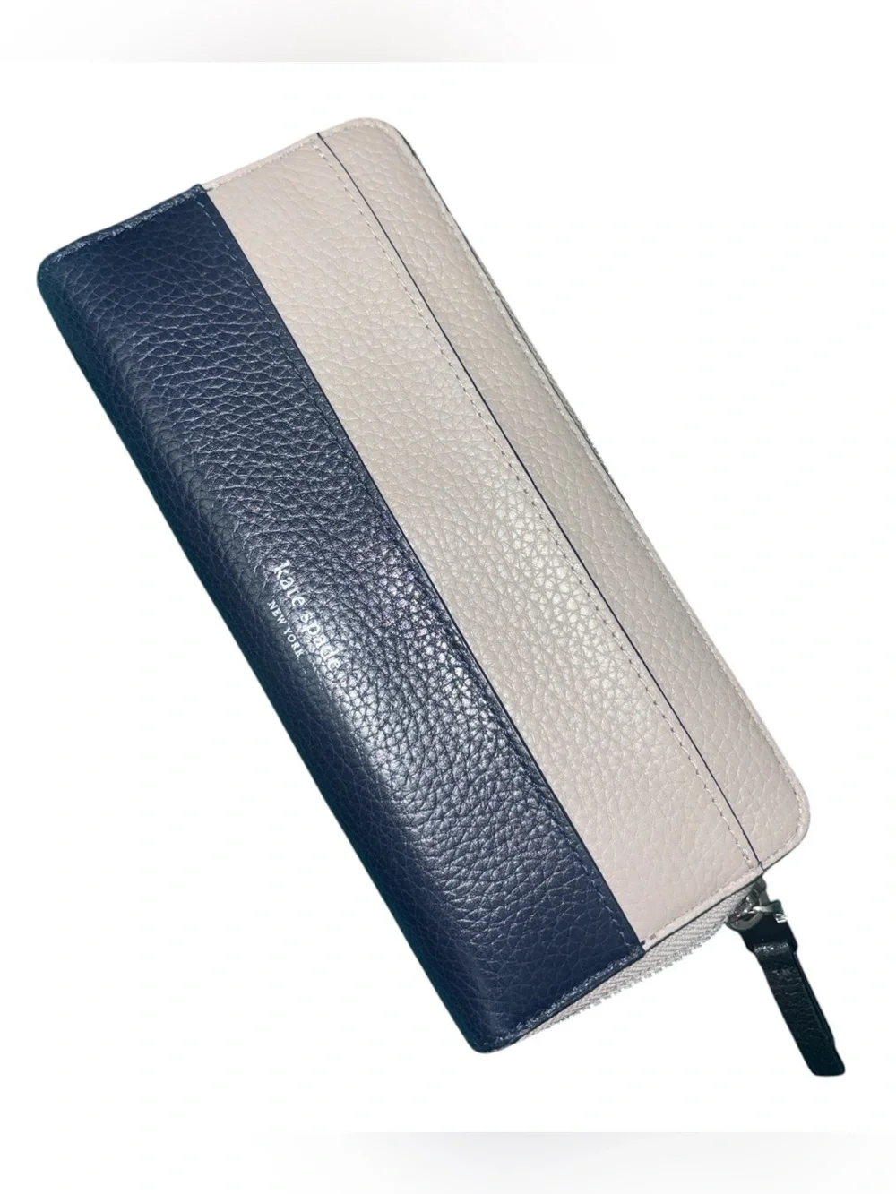 kate spade Colorblock Zip Wallet in Navy and Light Beige